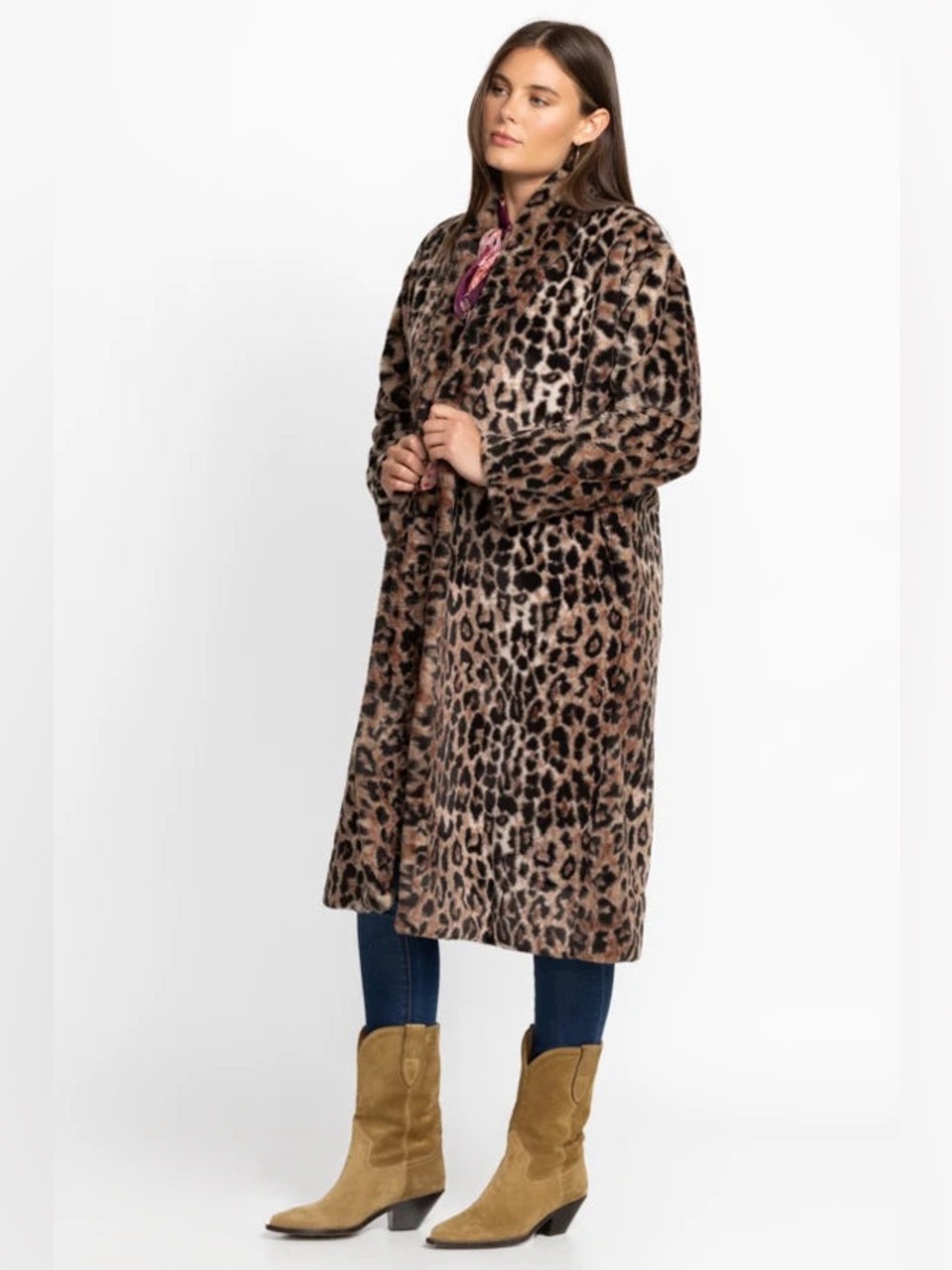 New Johnny Was Faux Fur Leopard Print Coat with 100% Silk Printed Lining Rare - Picture 14 of 16
